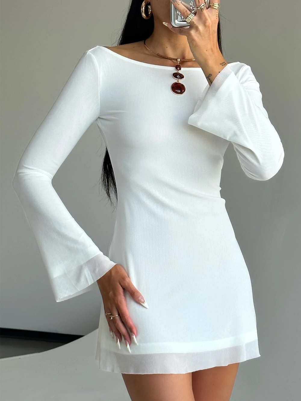 Princess Polly Lukea Long Sleeve Mini Dress White
